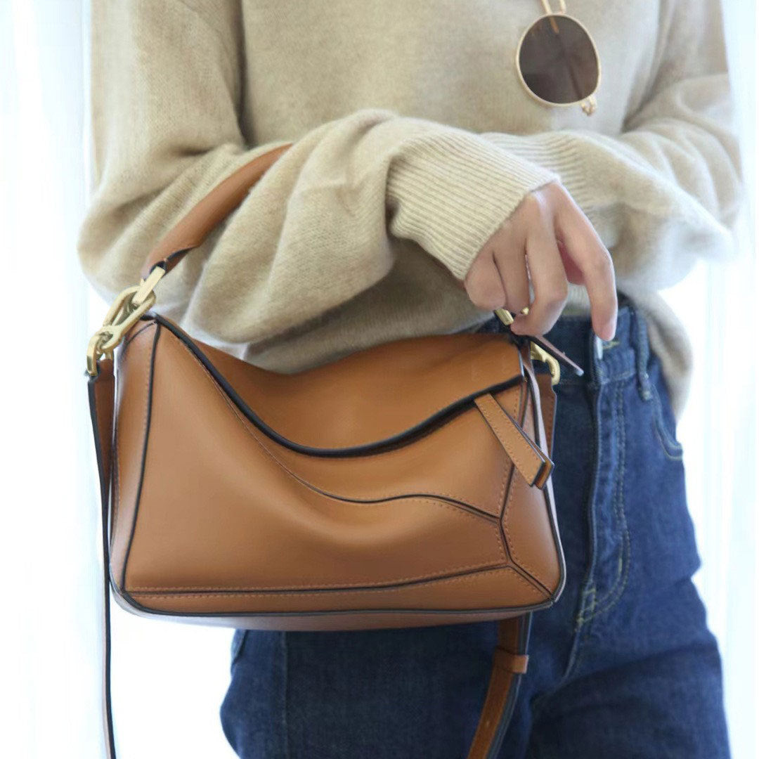 Women's Genuine Leather Portable Stitching Soft Pillow Bags