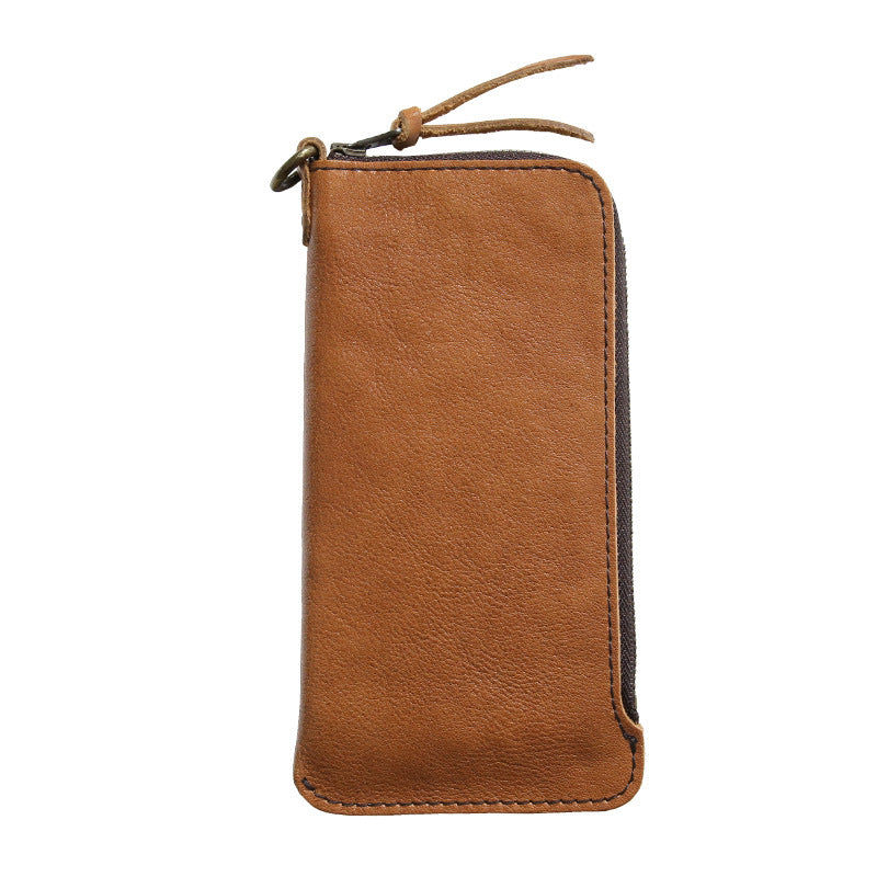 Men's Long Genuine Leather First Layer Zipper Men's Wallets