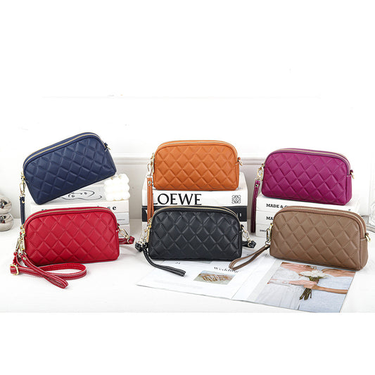 Women's Fashion Embossing Diamond Plaid Clutch Zipper Crossbody Bags