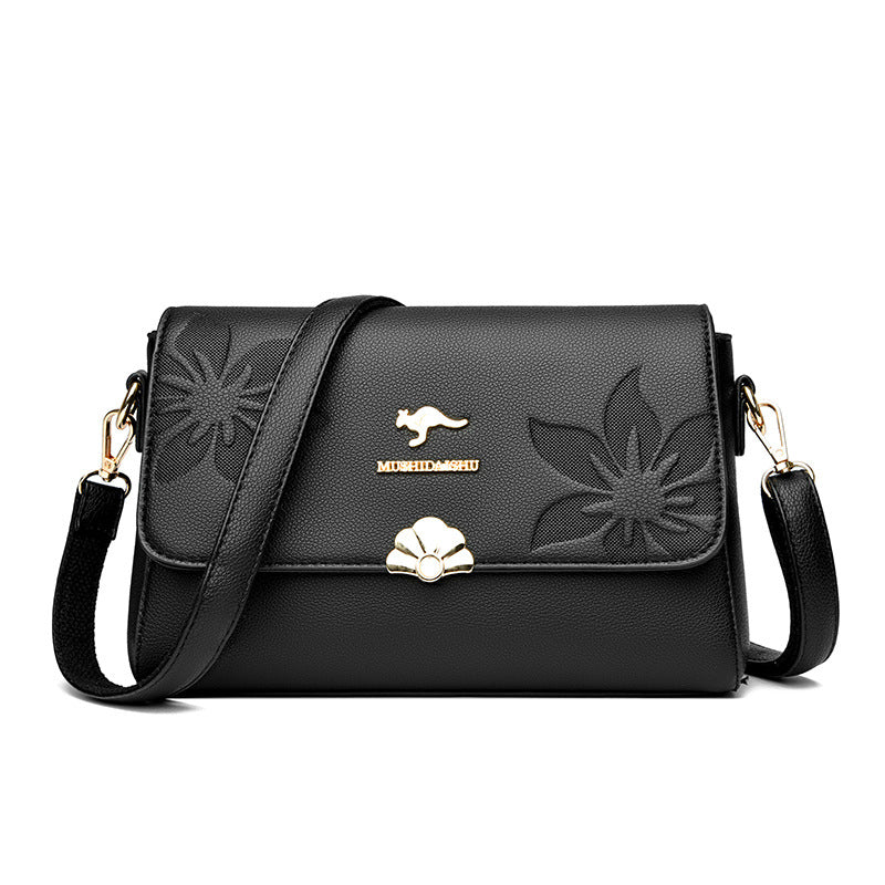 Real Soft Leather Embossed Female Temperament Shoulder Bags