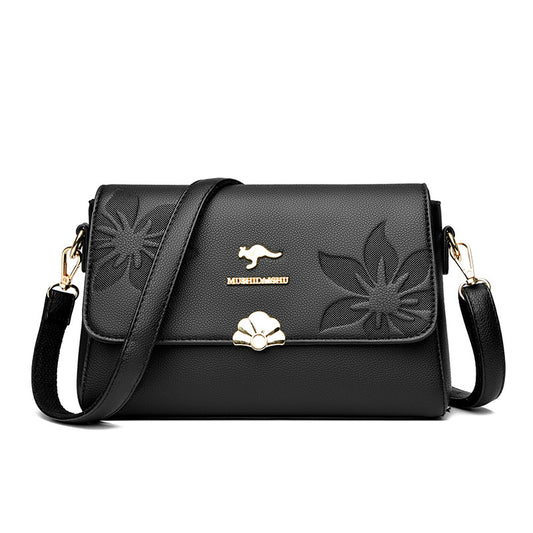 Real Soft Leather Embossed Female Temperament Shoulder Bags