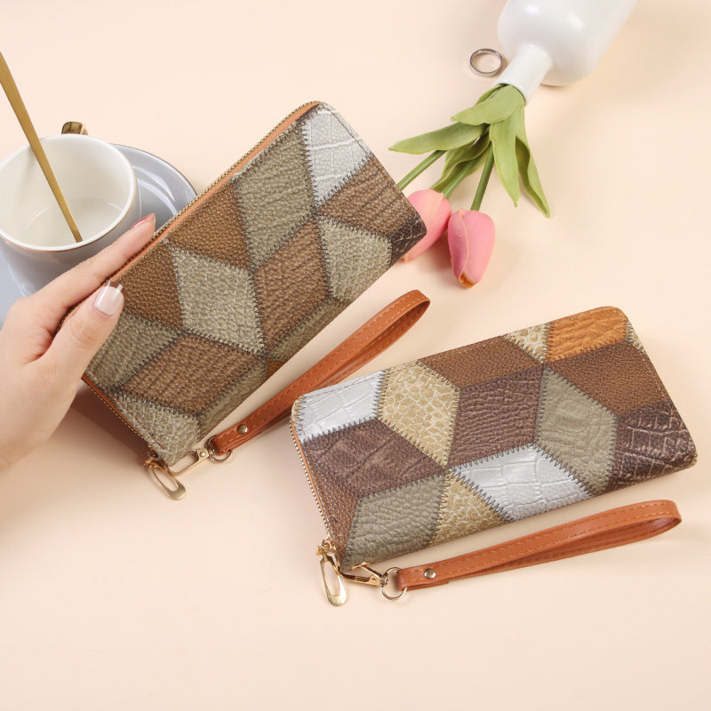 Women's Korean Contrast Color Mid-length Retro Fashion Purses