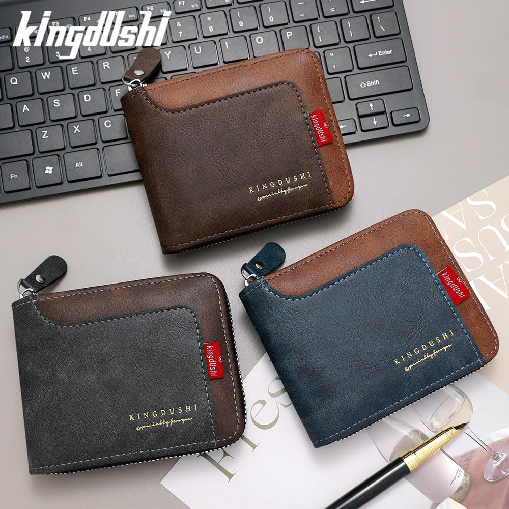 Men's Short Vintage Patchwork Chain Zipper Men's Wallet