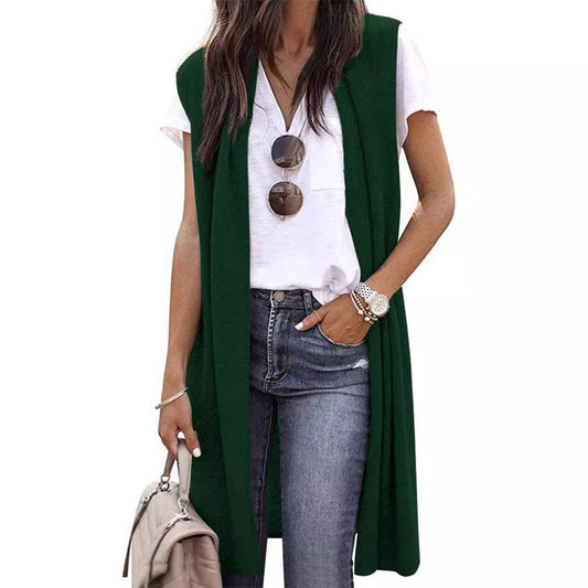 Slouchy Solid Color Fashion Casual Mid-length Vests