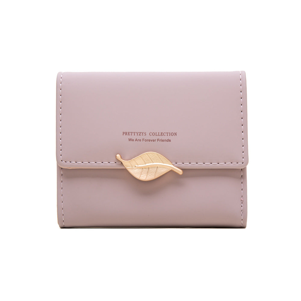 Women's Short Solid Color Korean Style Fresh Three-fold Folding Ladies Wallet