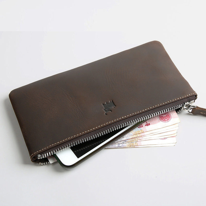 Men's Retro First Layer Cowhide Long Genuine Leather Ladies Wallets