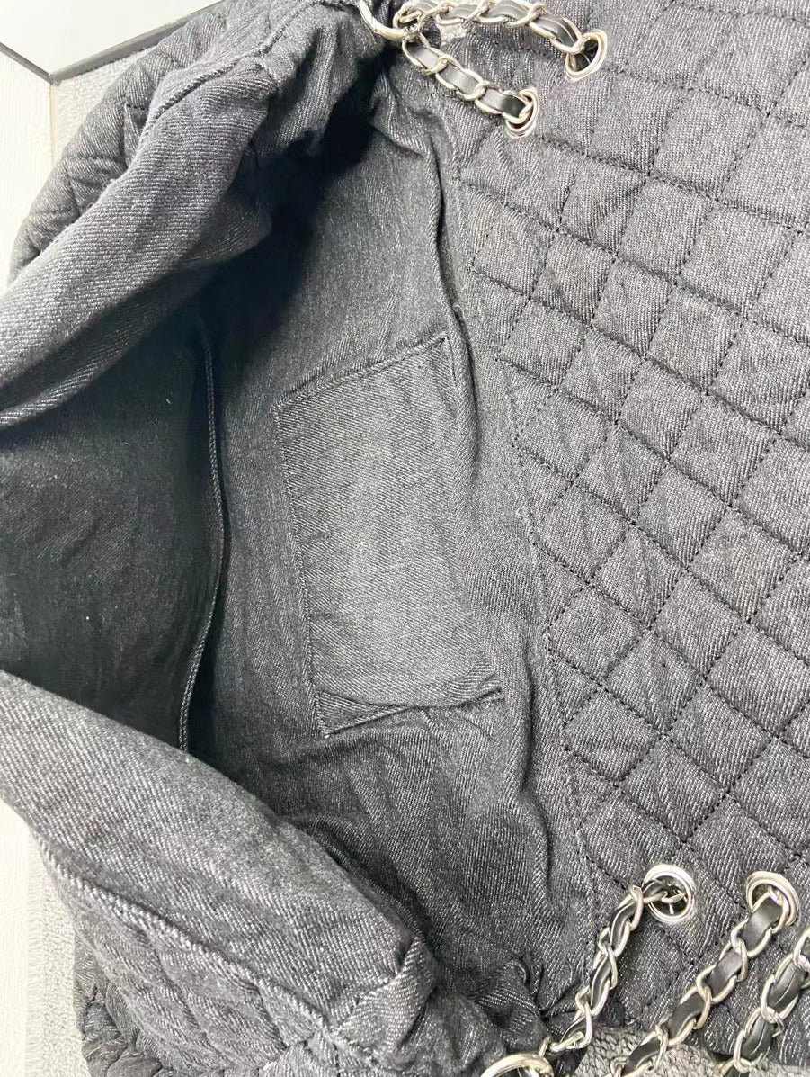 Women's Dyed Denim Hobo Diamond Plaid Chain Shoulder Bags