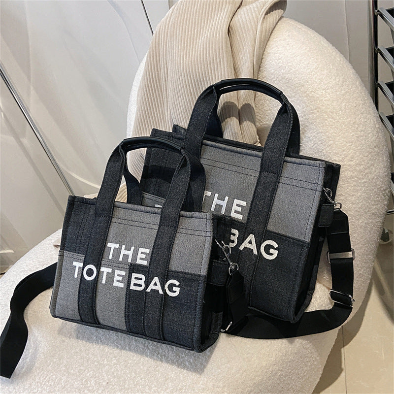 Women's Embroidered Letters Denim Blue Retro Patchwork Crossbody Bags