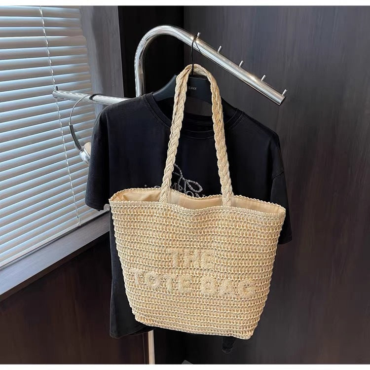 Women's Personality Embroidered Letters Woven Large Capacity Artistic Bags