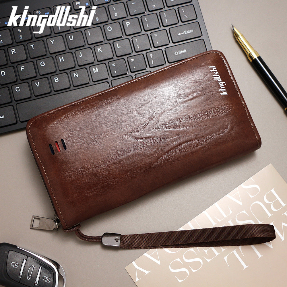 Men's Retro Oil Wax Skin Mid-length Zipper Men's Wallet