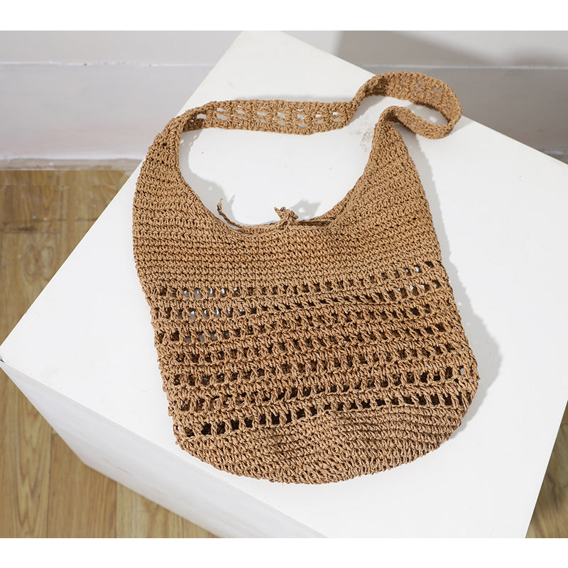 Capacity Straw Korean Style Hollowed Leisure Woven Portable Seaside Shoulder Bags