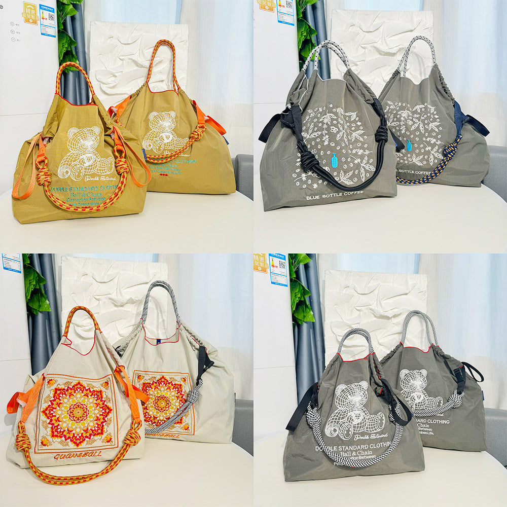Environmental Protection Embroidery Shopping Nylon Cloth Women's Handbag