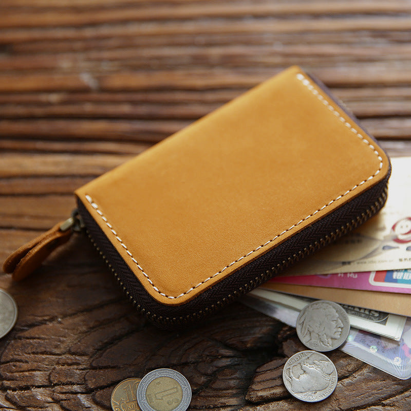 Men's Horse Leather Zipper Genuine Large Capacity Expanding Multiple Card Holder