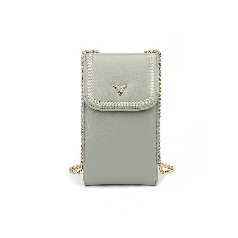 Layer Cowhide Simple Deer Head Mobile Female Phone Bags