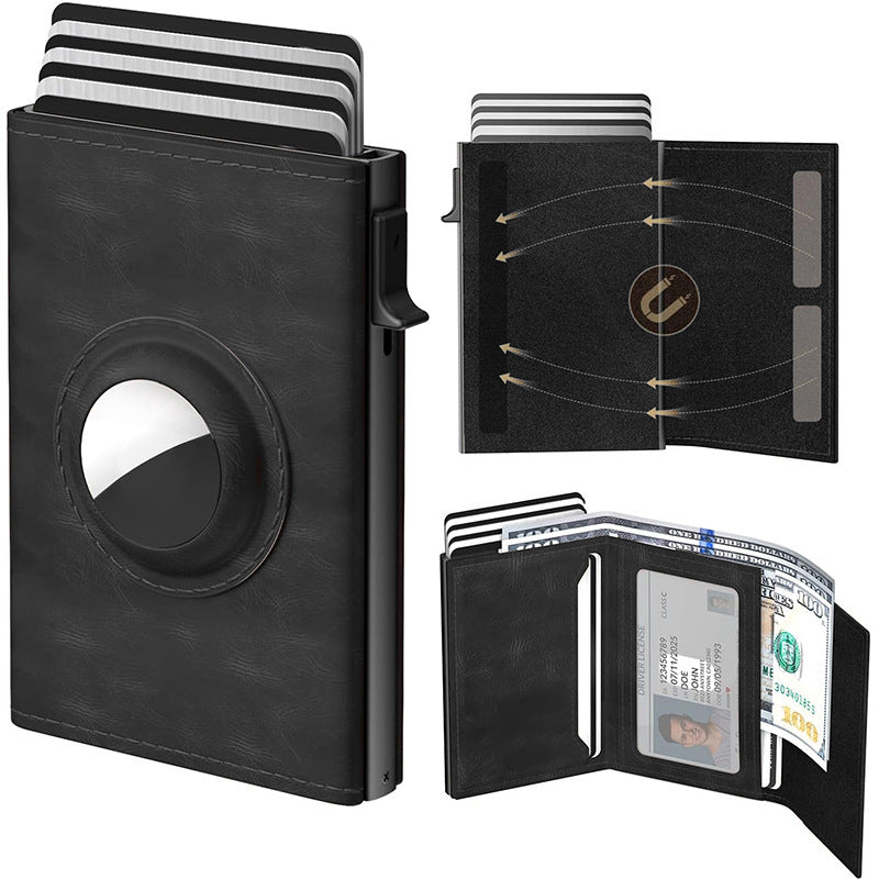 Men's Oil Wax Three Fold Swiping Automatic Men's Wallets