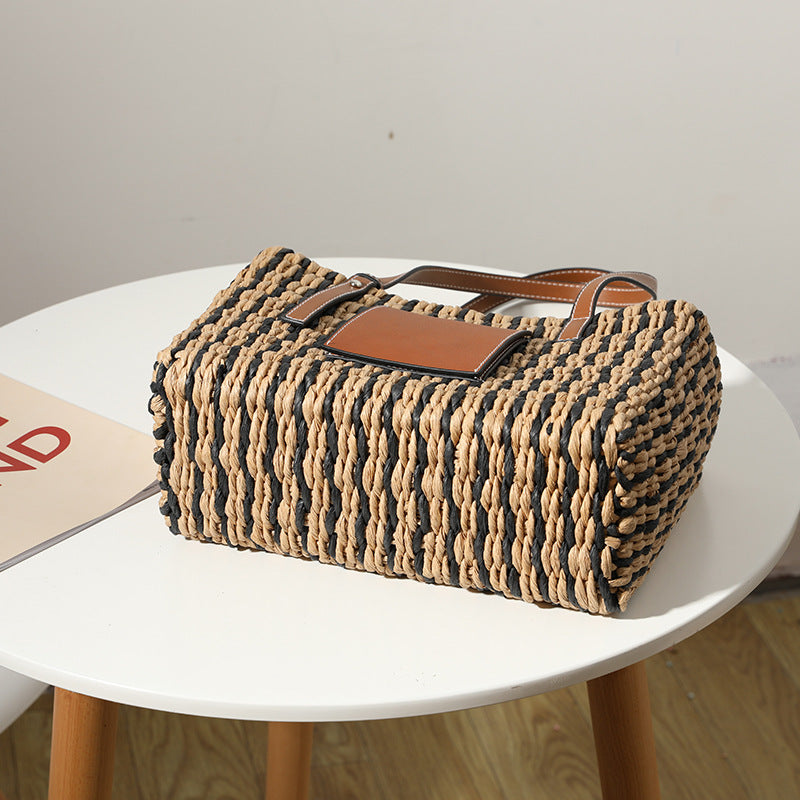 Women's Fashion Woven Portable Rattan Weave Seaside Shoulder Bags