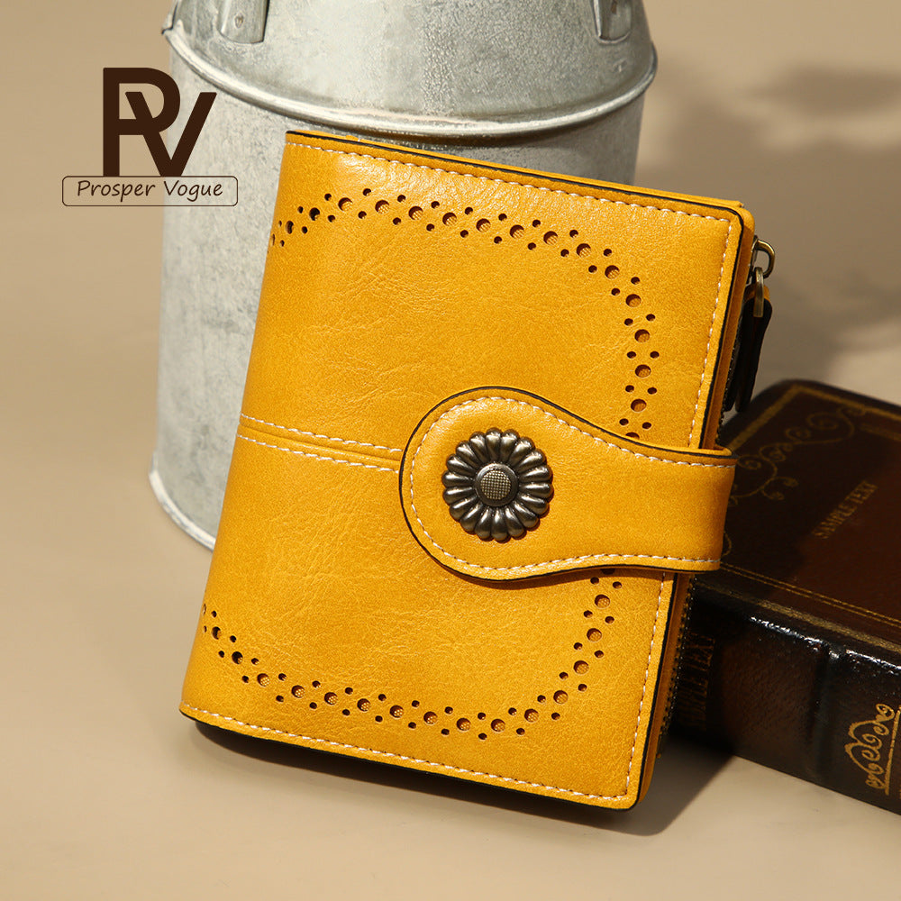Women's Short Retro Oil Wax Skin Ladies Wallet