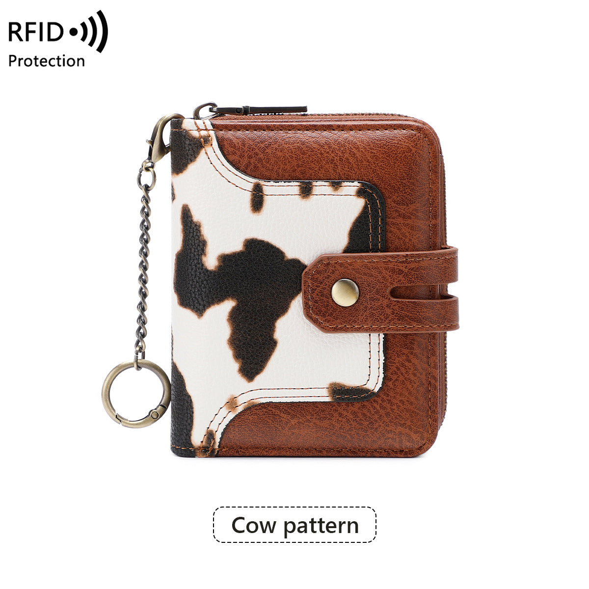 Women's Swiping Chain Printing Color Contrast Short Ladies Wallet