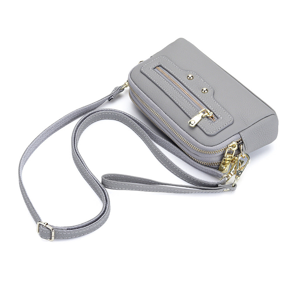 Women's Layer Cowhide Double Zipper For Multifunctional Clutch Women's Messenger Bag