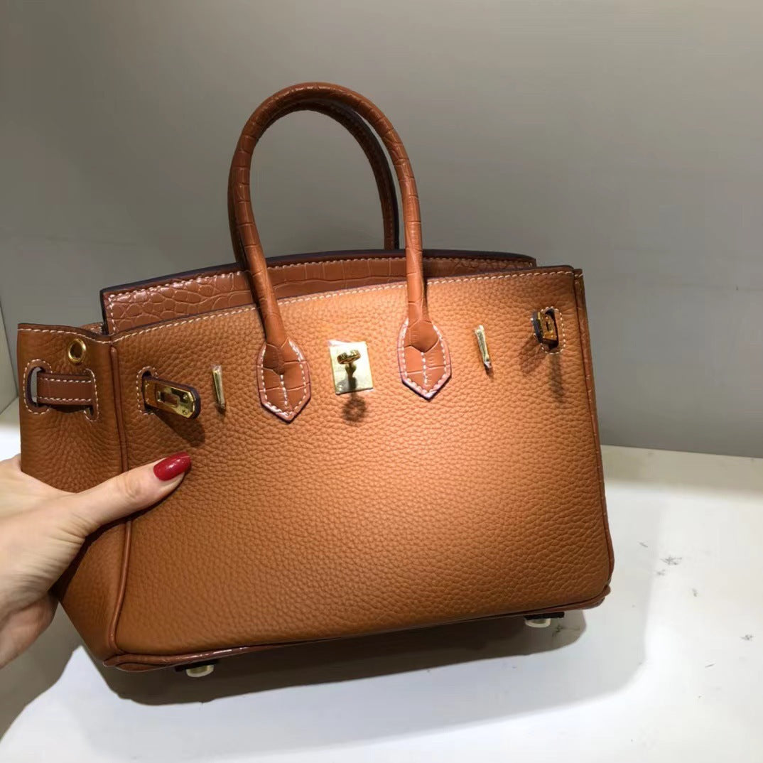Women's Crocodile Pattern Cow Leather Color Matching Twist Women's Handbag