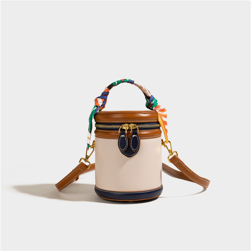Women's Retro Contrast Color Round Niche Silk Shoulder Bags