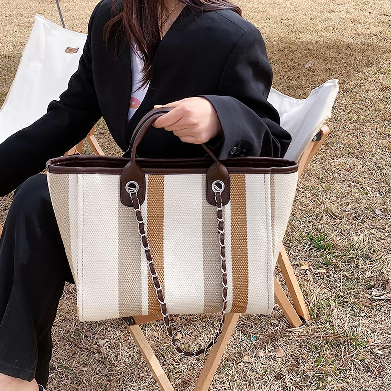 Women's Large Capacity Striped Chain Tide Class Women's Shoulder Bag