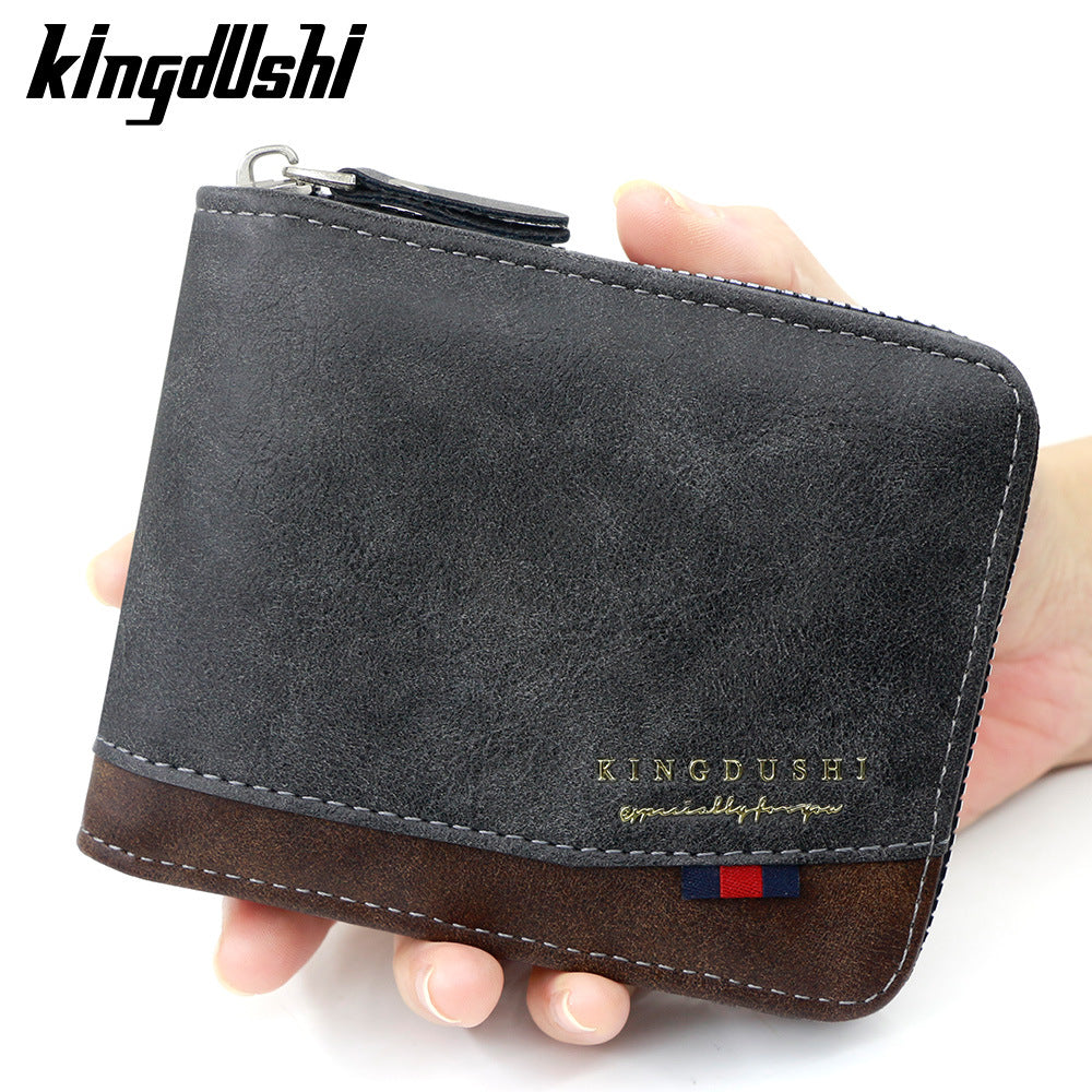Men's Fashion Color Contrast Short Multiple Slots Chain Hinge Men's Wallet
