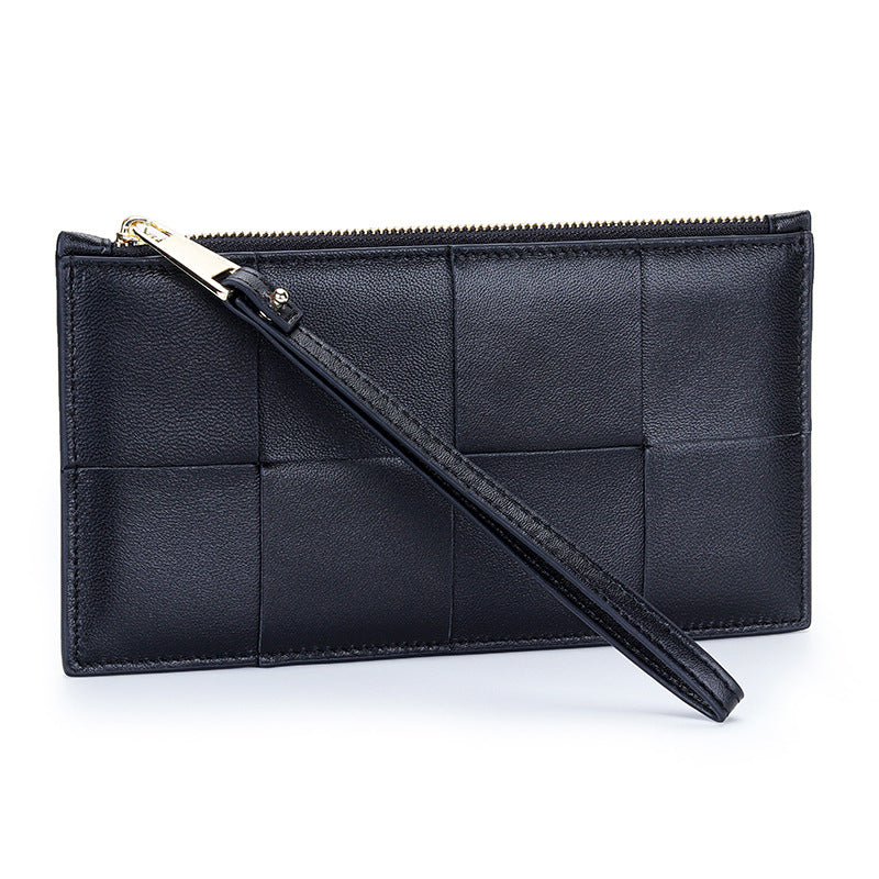 Women's Genuine Leather Hand-held Fashion Woven Long Bags