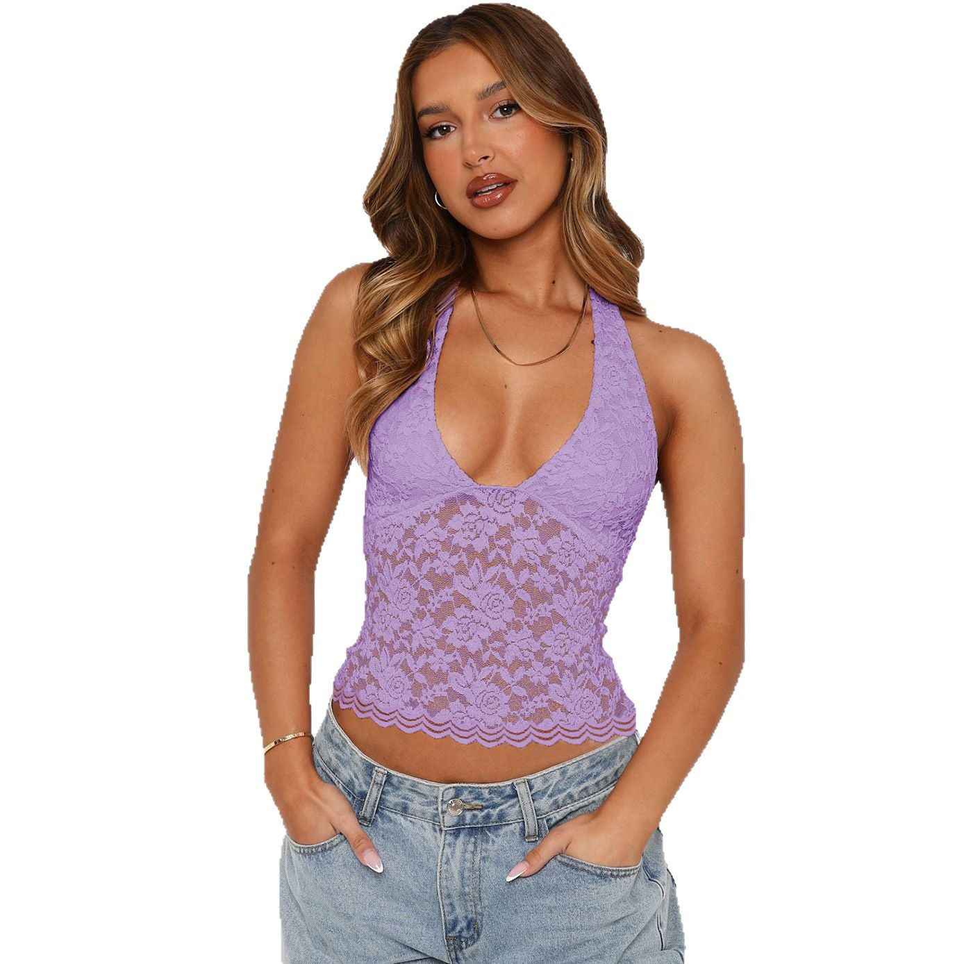 Women's Hot Hollow Lace Sexy Halter Tops