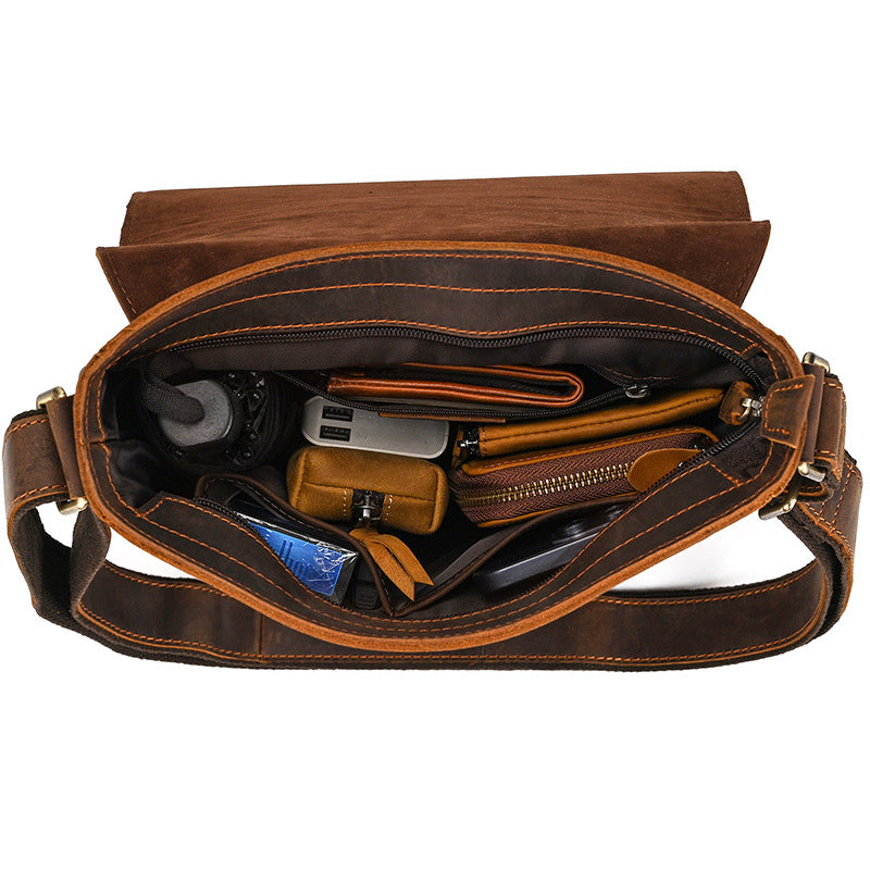 Men's Crazy Horse Flip First Layer Cowhide Men's Shoulder Bags