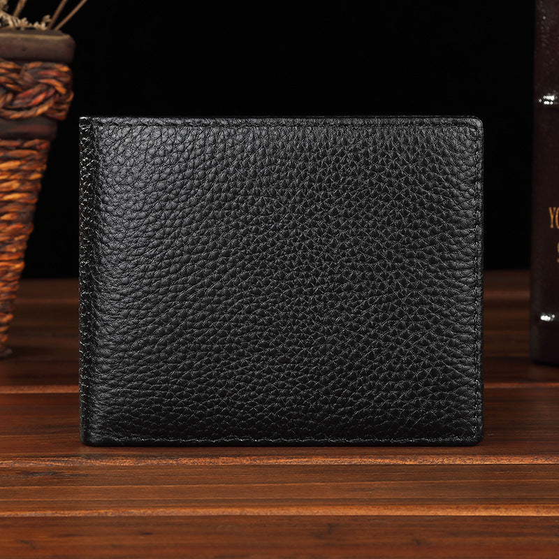 Men's First Layer Cowhide Leather Lychee Pattern Direct Wholesale Large Single Men's Wallet