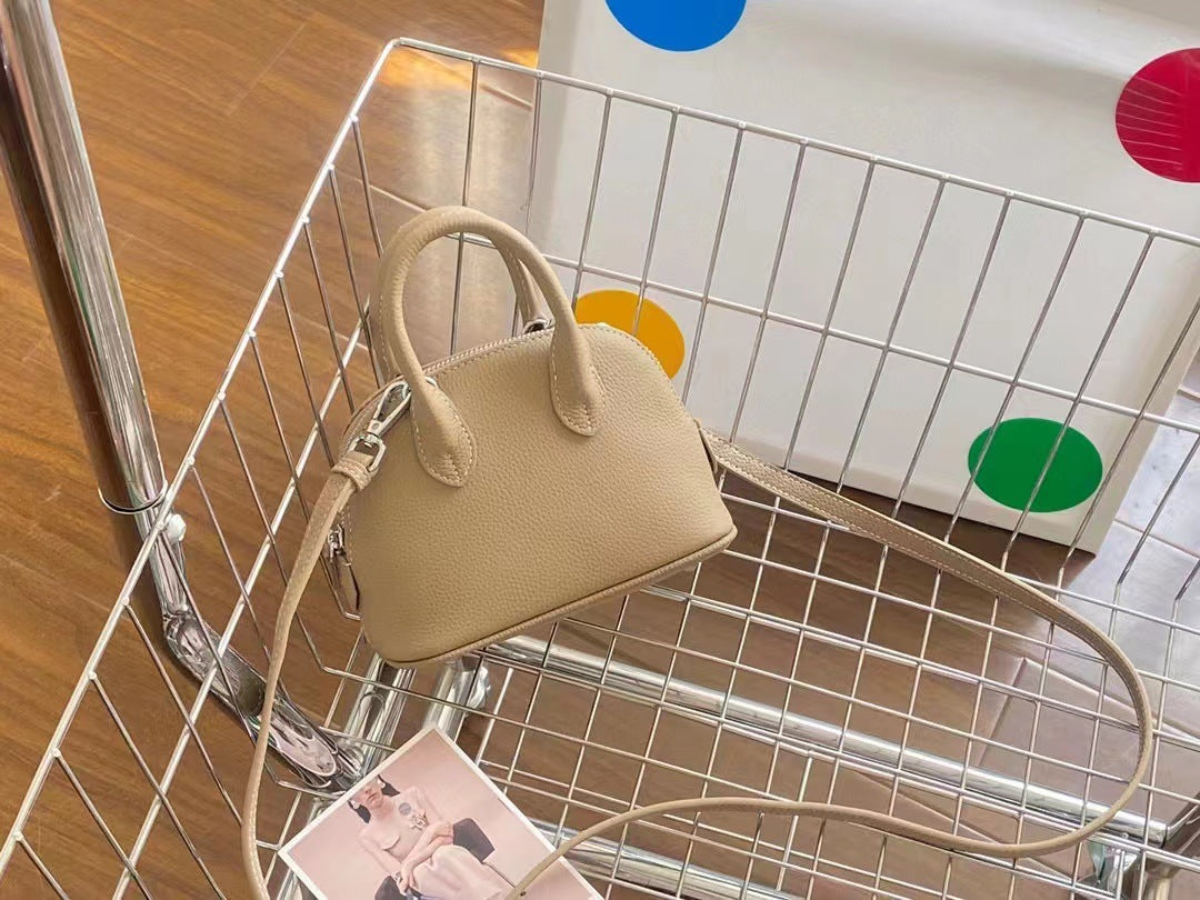 Layer Cowhide Shell Simple Fashion Bowling Mini Handbags