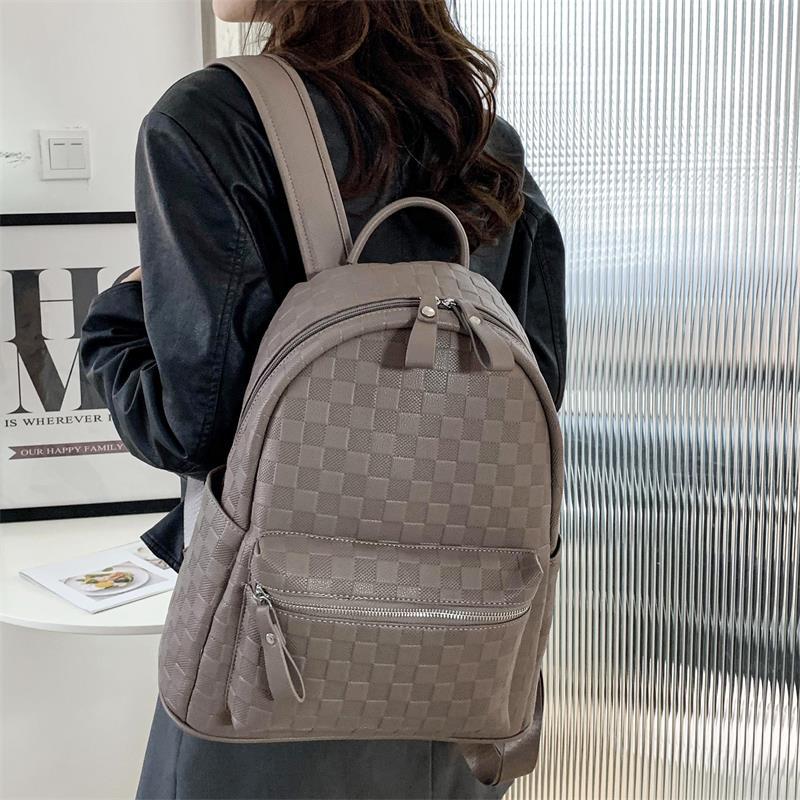 Women's Fashion Large Capacity Embossing Plaid Soft Backpacks