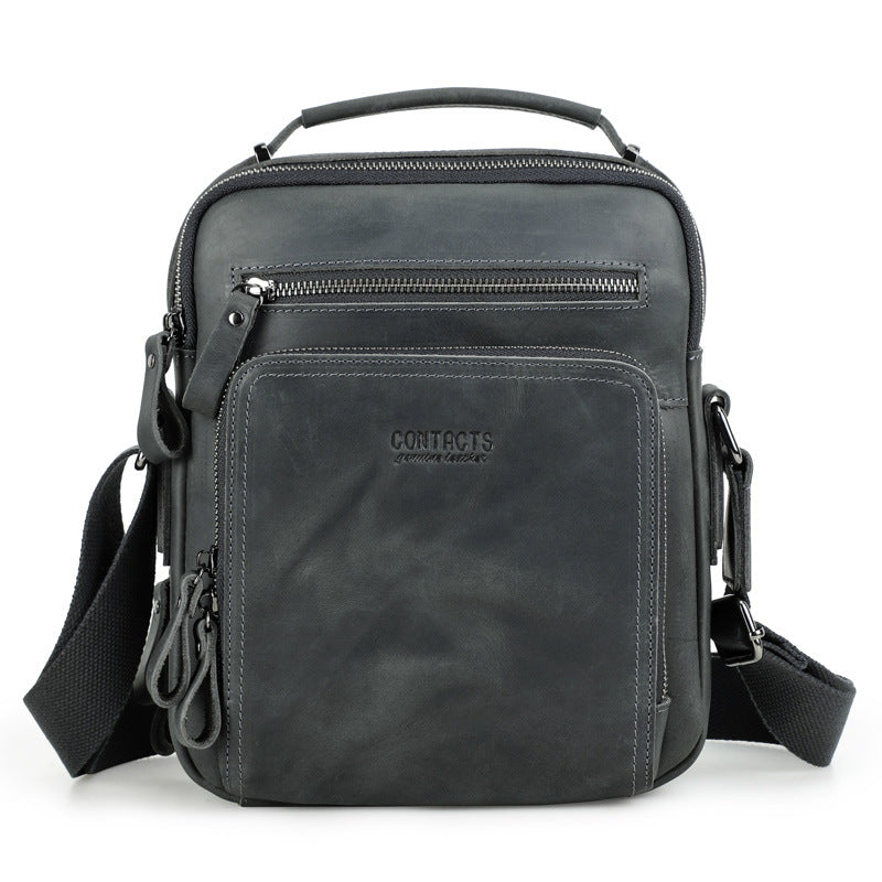 Men's Black Angel Retro Crazy Horse Leather Men's Shoulder Bags