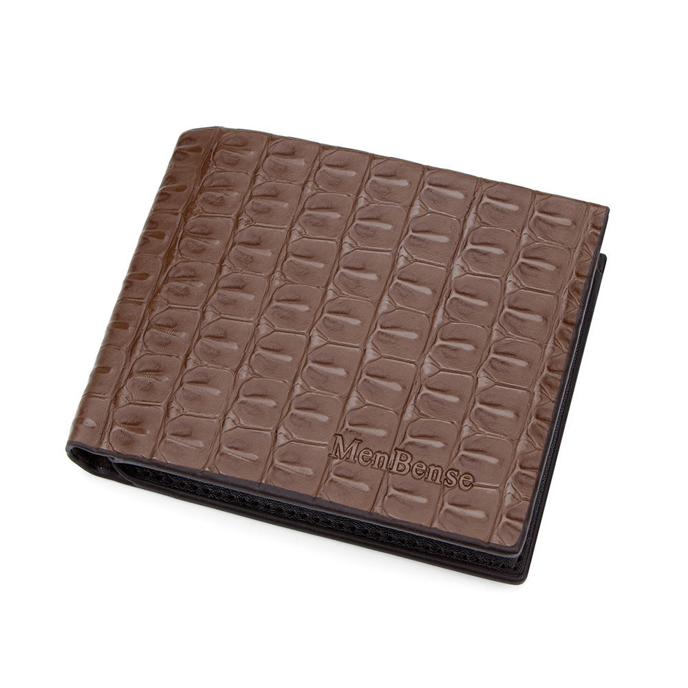 Men's Trendy Crocodile Pattern Short Large Capacity Multiple Slots Dark Line Bags