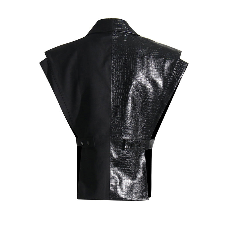 Crocodile Pattern Leather Stitching Fabric Personality Jackets