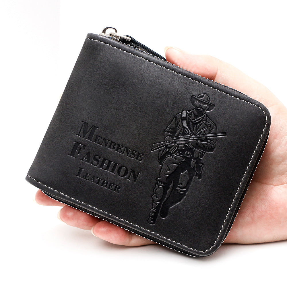 Men's Trendy Hunter Embossed Short Scarf Large Capacity Three Fold Pocket Handbags