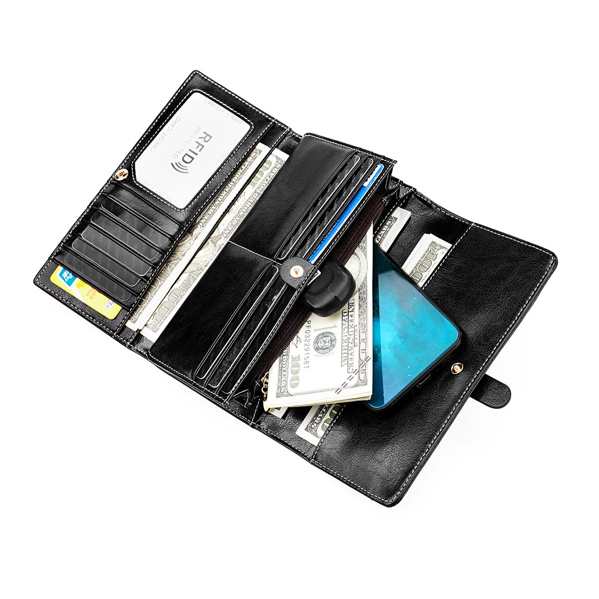 Women's & Men's & Leather Retro Long Cowhide Multiple Card Holder