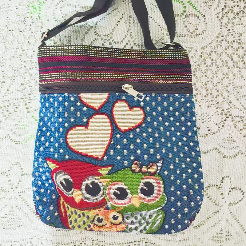 Women's Elephant Owl Shopping Canvas Trendy Women's Messenger Bag