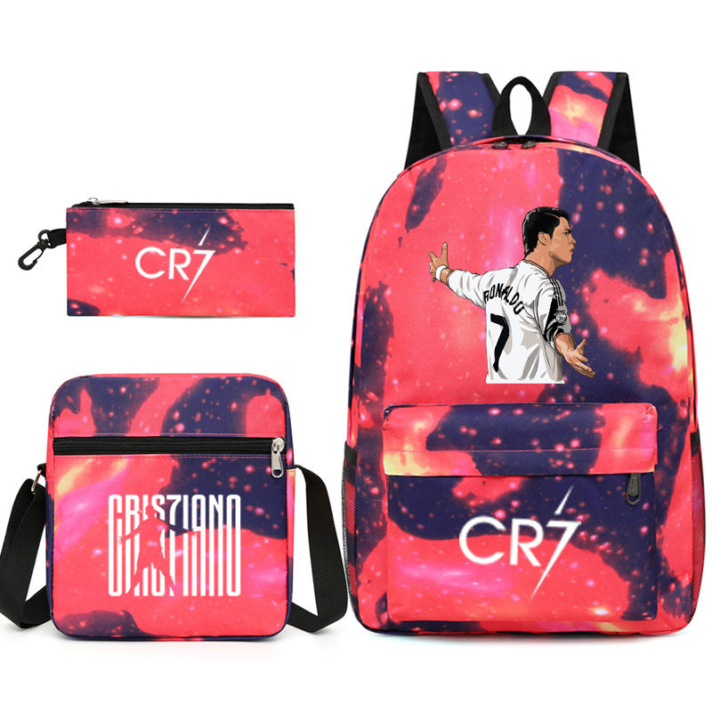 Football Luo Peripheral Printed Three-piece Set Backpacks
