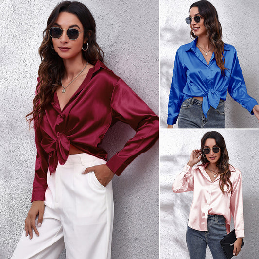 Women's New Popular Satin Shirt Long-sleeved Clothing