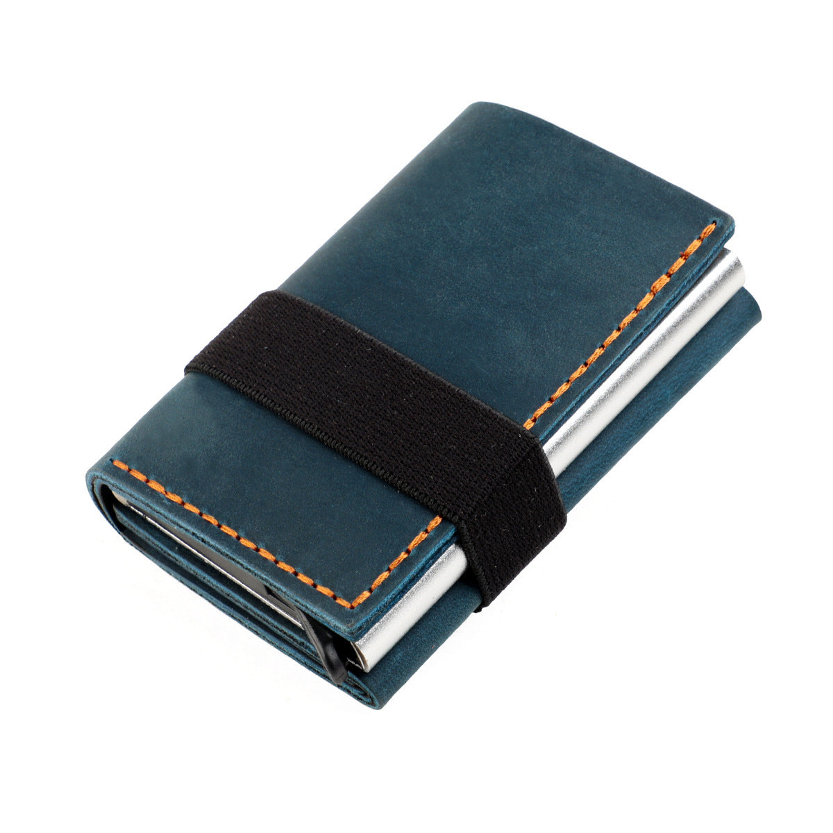Box Elastic Band Cowhide Swiping Genuine Card Holder
