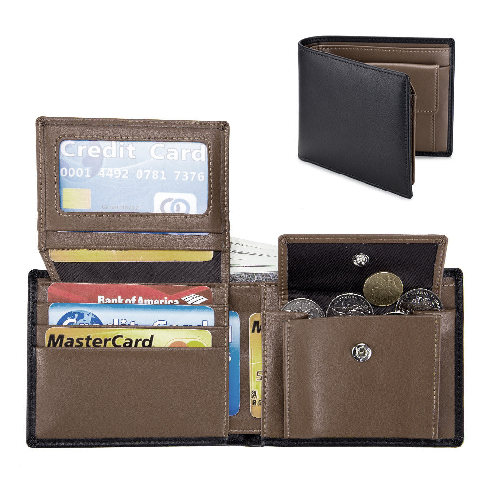 Durable Men's Genuine Leather Short Three-fold Men's Wallets