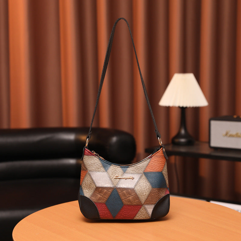 Women's Contrast Color Underarm Trendy Patchwork Retro Women's Shoulder Bag