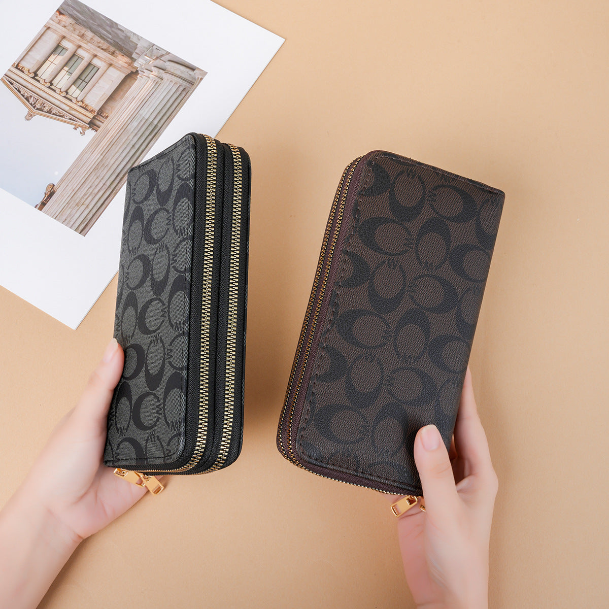 Women's High-grade Printed Long Large Capacity Double Zip Clutch Ladies Wallet