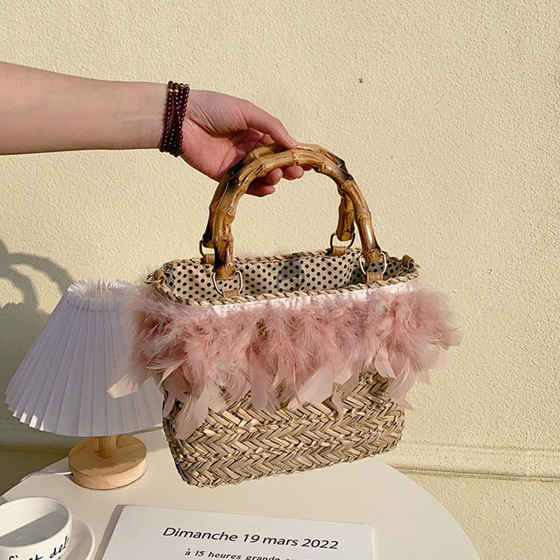 Designer Model Feather Straw Aquatic Plants Handbags