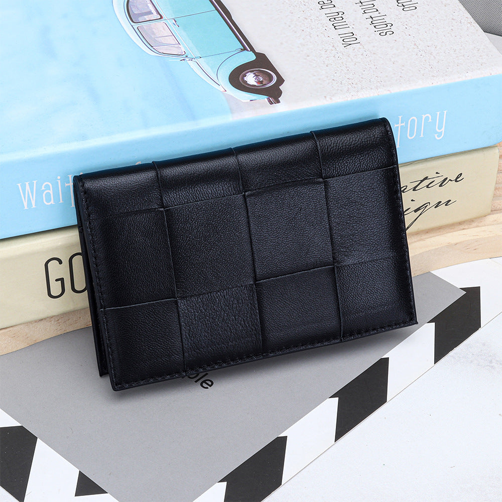 Women's Passport Fashion Sheepskin Woven Fold Cover Storage Ladies Wallet