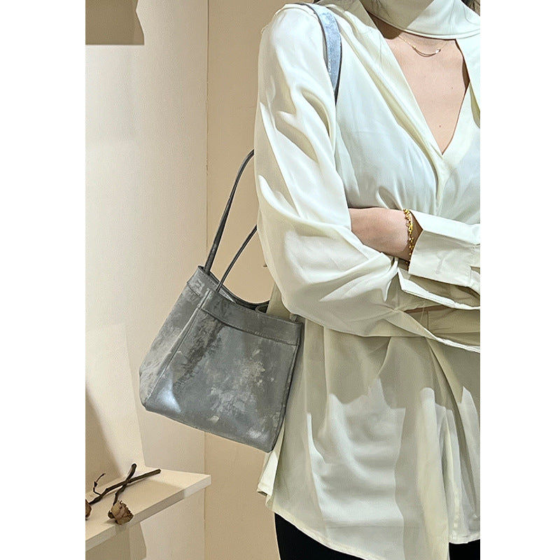 Women's Chinese Style Tip Leather Satin Large Shoulder Bags
