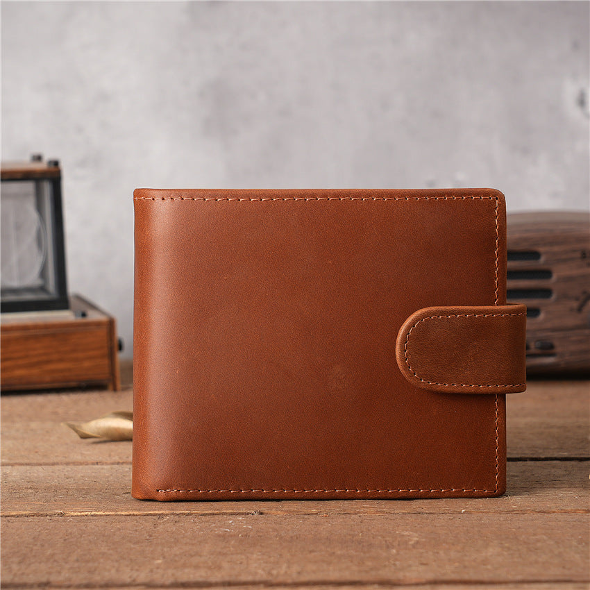 Men's Leather For Man Short First Layer Cowhide Multiple Slots Men's Wallets