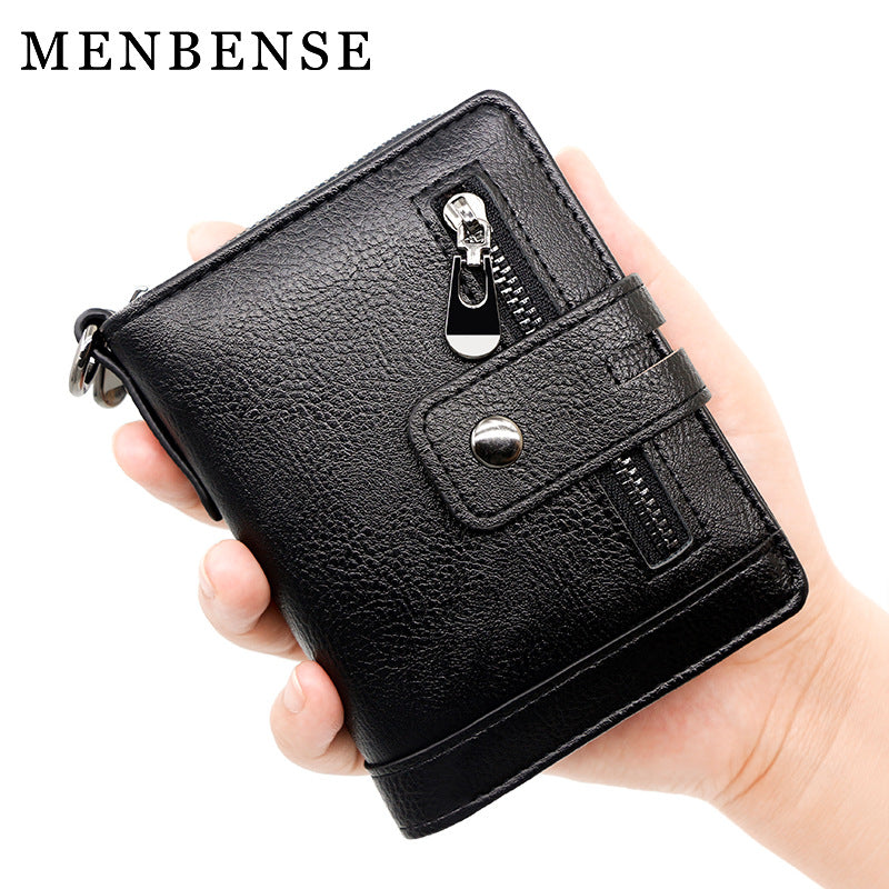 Men's Vintage Short Zipper Hasp 2 Fold Card Holder